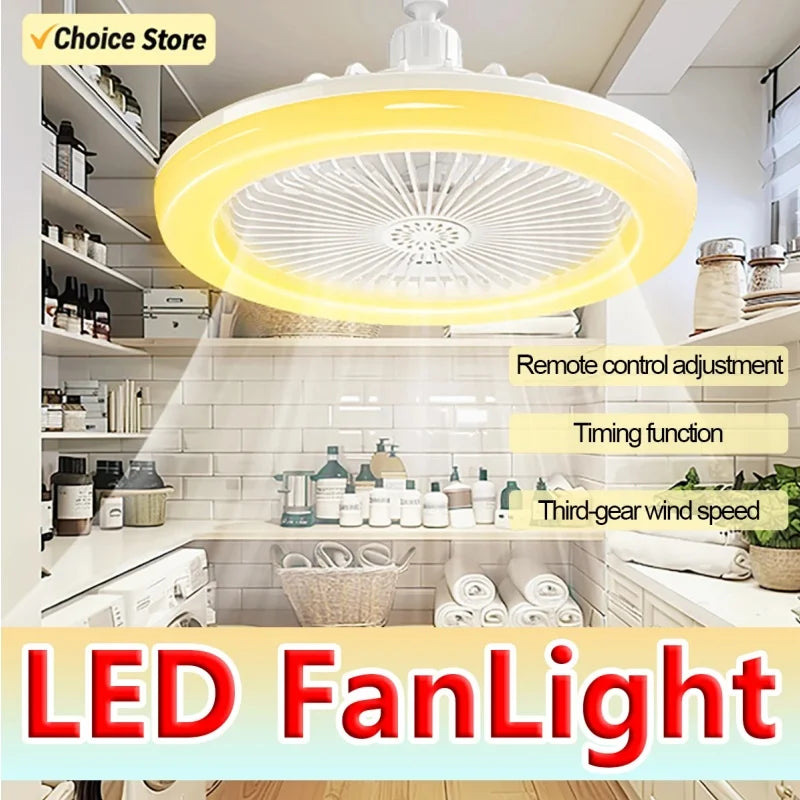 Luz de ventilador LED com controle remoto e base de iluminação, luz de ventilador de teto 2-em-1 para iluminação