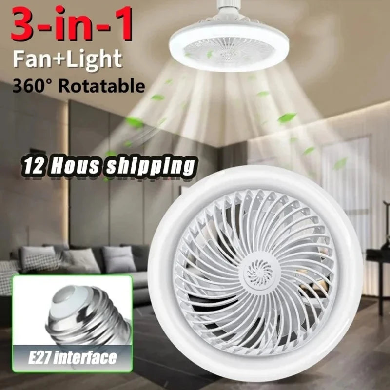 Luz de ventilador LED com controle remoto e base de iluminação, luz de ventilador de teto 2-em-1 para iluminação