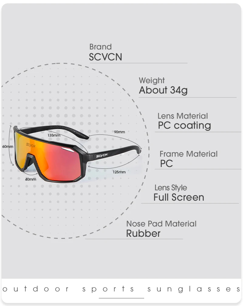 SCVCN-Óculos de ciclismo para homens e mulheres, óculos de sol, óculos, esportes, MTB, óculos ao ar livre, bicicleta, multi color, equitação, UV400