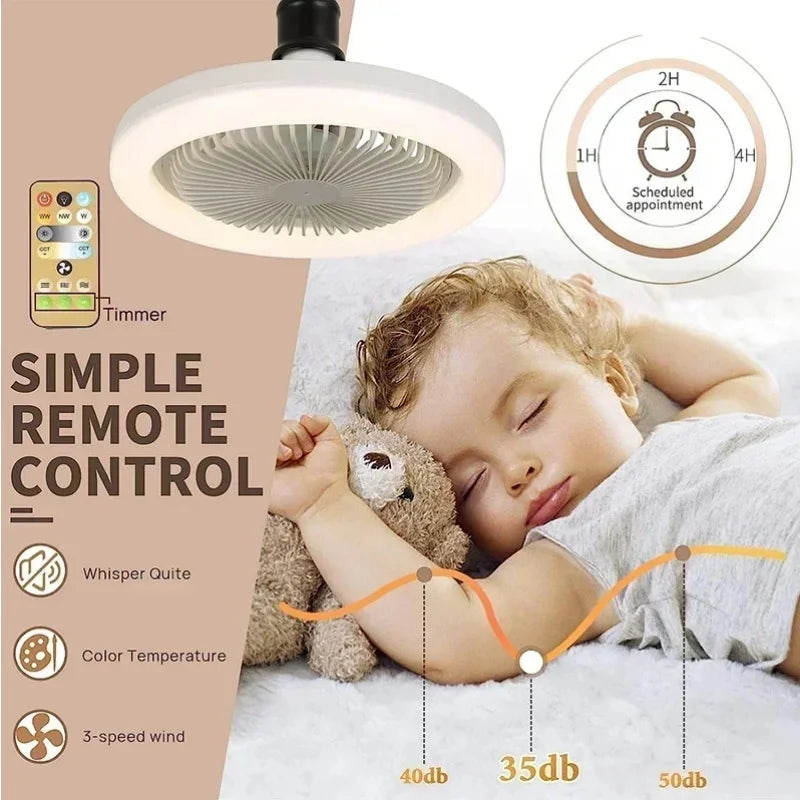 Luz de ventilador LED com controle remoto e base de iluminação, luz de ventilador de teto 2-em-1 para iluminação